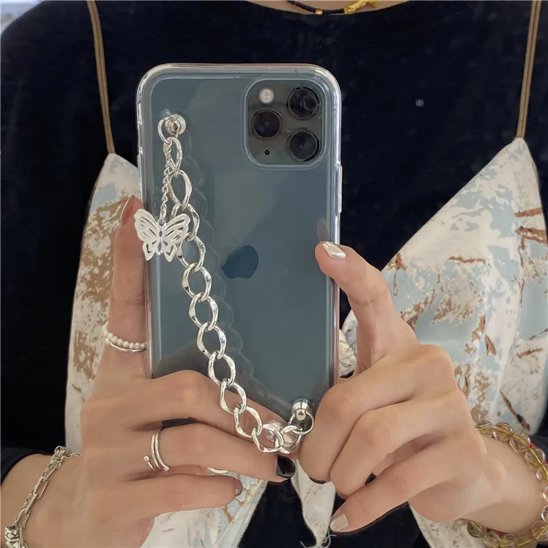 

For iphone 12 ultra thin transaprent clear phone case,korean butterfly chain bracelet phone case for iphone 12, As following