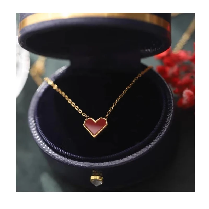 Wholesale Vintage Titanium Steel Red Little Red Heart Peach Necklace Fashionable Jewelry for Women for Gifts and Parties