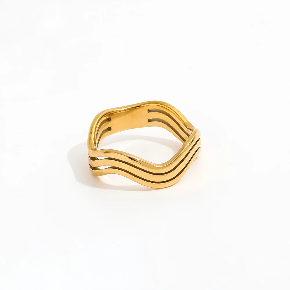 Joolim High End 18K Gold Plated Multi-layer Hollow Waved Rings for Women Finger Ring Wholesale