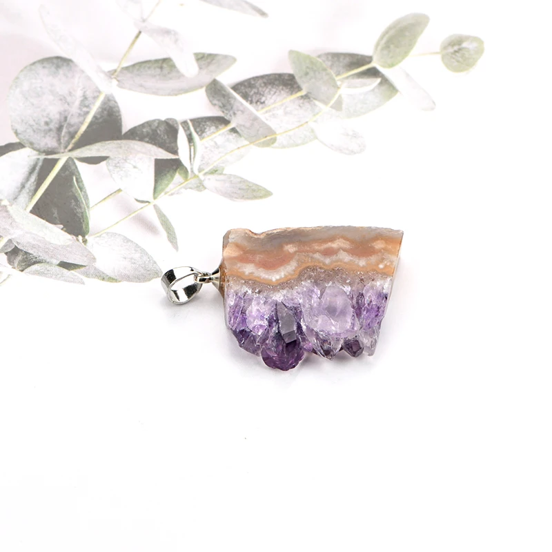 

Each Piece With Beautiful And Special Shape Irregular Agate Amethyst Cluster Slice Gemstone Pendant