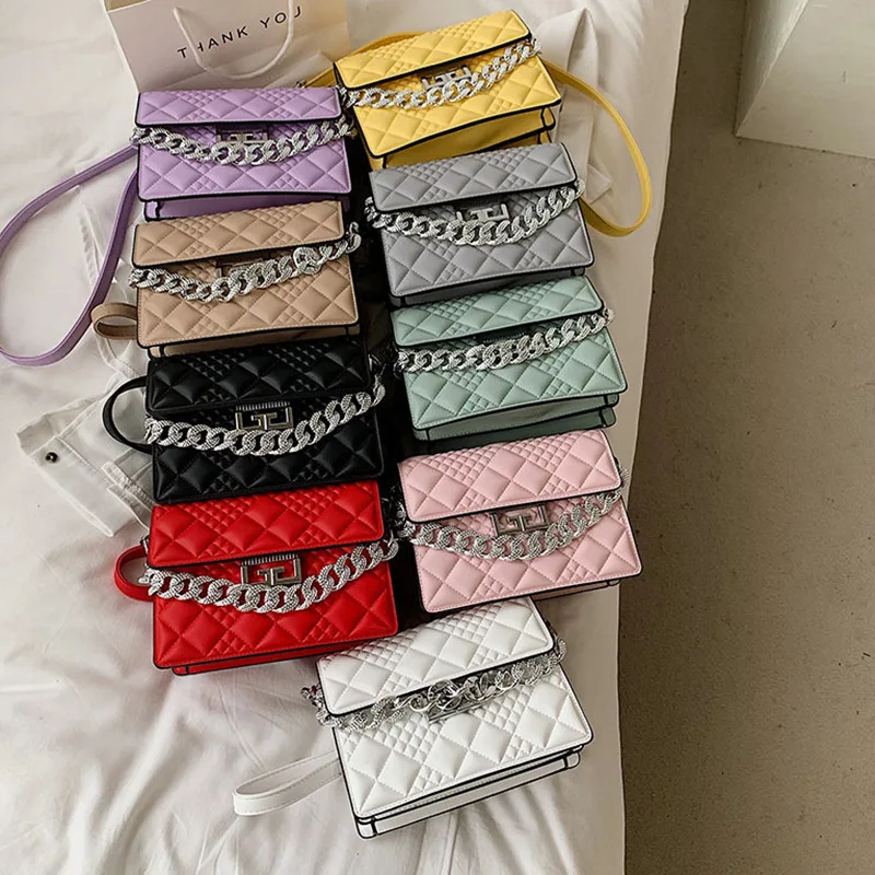 

Popular ladies hand bags new fashion women bags solid color pu leather diagonal shoulder small square chain bag girls purses, White,red,khaki,black,yellow,pink,green