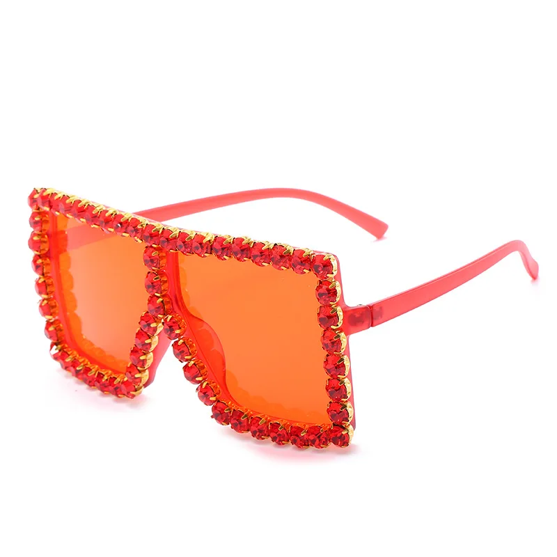 

Rhinestone plastic big square frame oversized colorful custom fashion trendy women sun glasses shades sunglasses 2020 2021, 12 colors