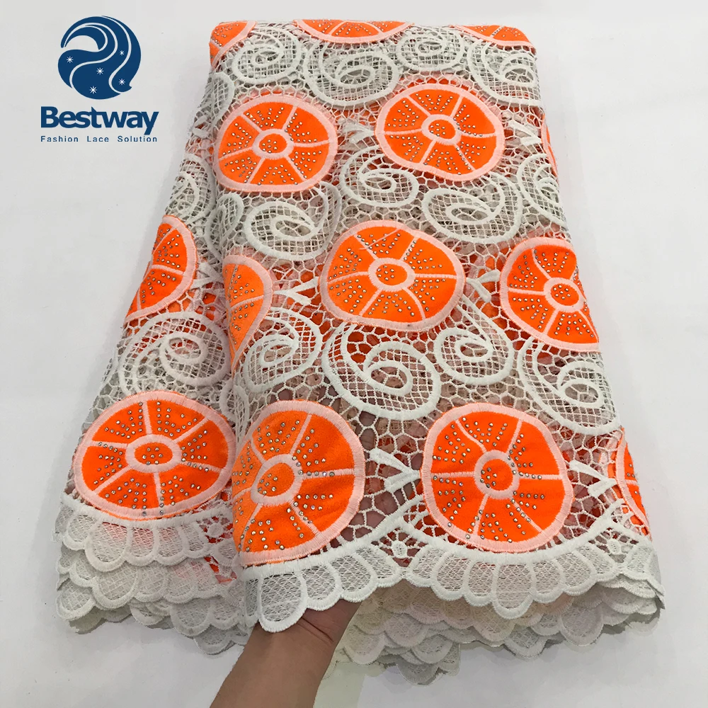 

Bestway Water Soluble African White Guipure Cord Lace Fabric