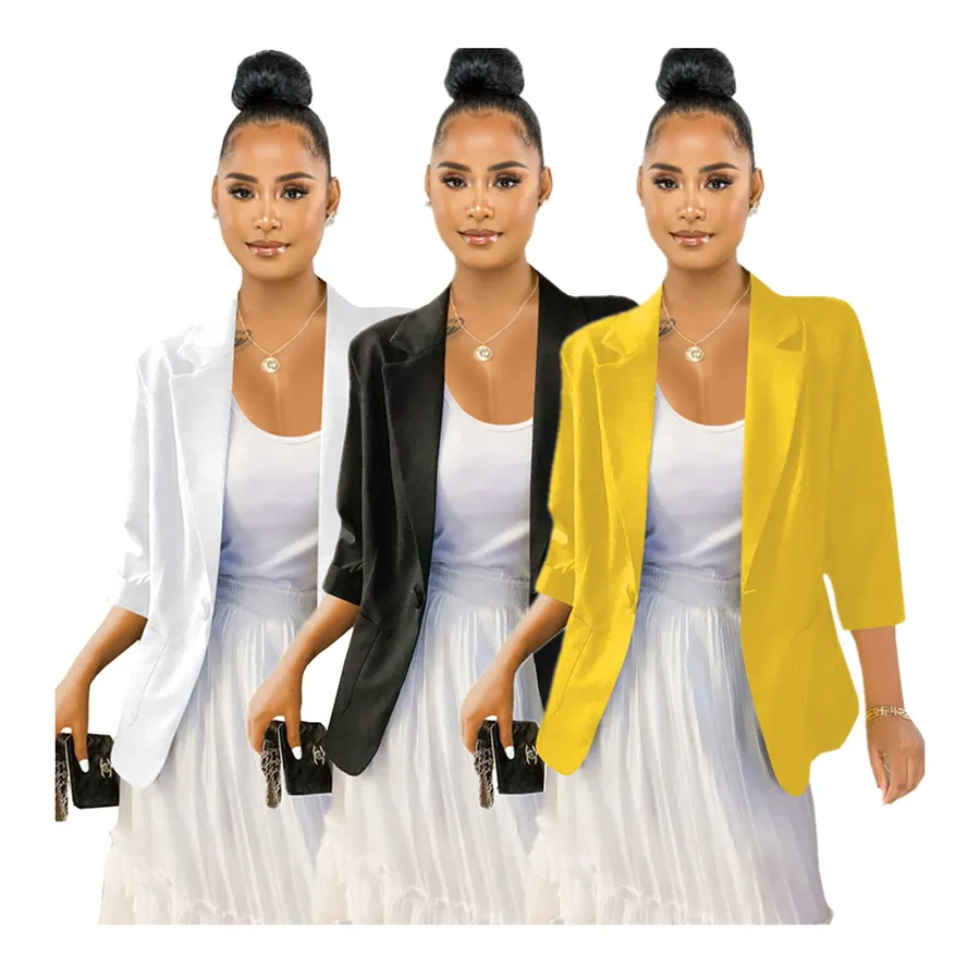 

Foma QY5085 high quality 2021 fall clothing solid color office lady cotton linen suits women plus size S-3XL coat, 3 colors