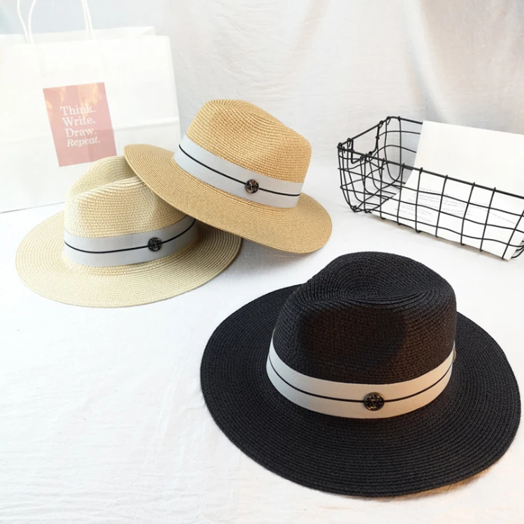 

Wholesale Spring Summer Holiday Travel Low Moq 56-58cm Khaki Jazz Couple Black Men Panama Straw Hat