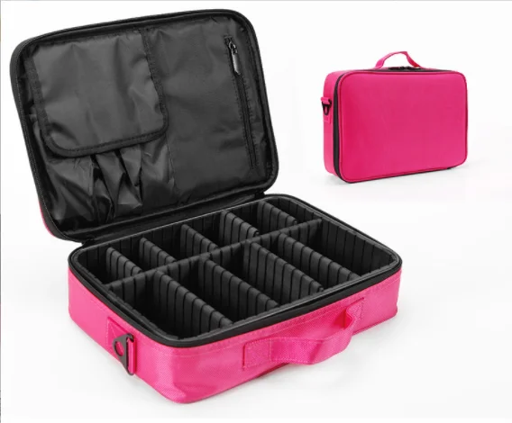 

Hot Sale Professional Partition Portable Makeup Toolbox Travel Cosmetic Bag With Makeup Artist Beauty Shoulder Tool Bag, Black,rose red