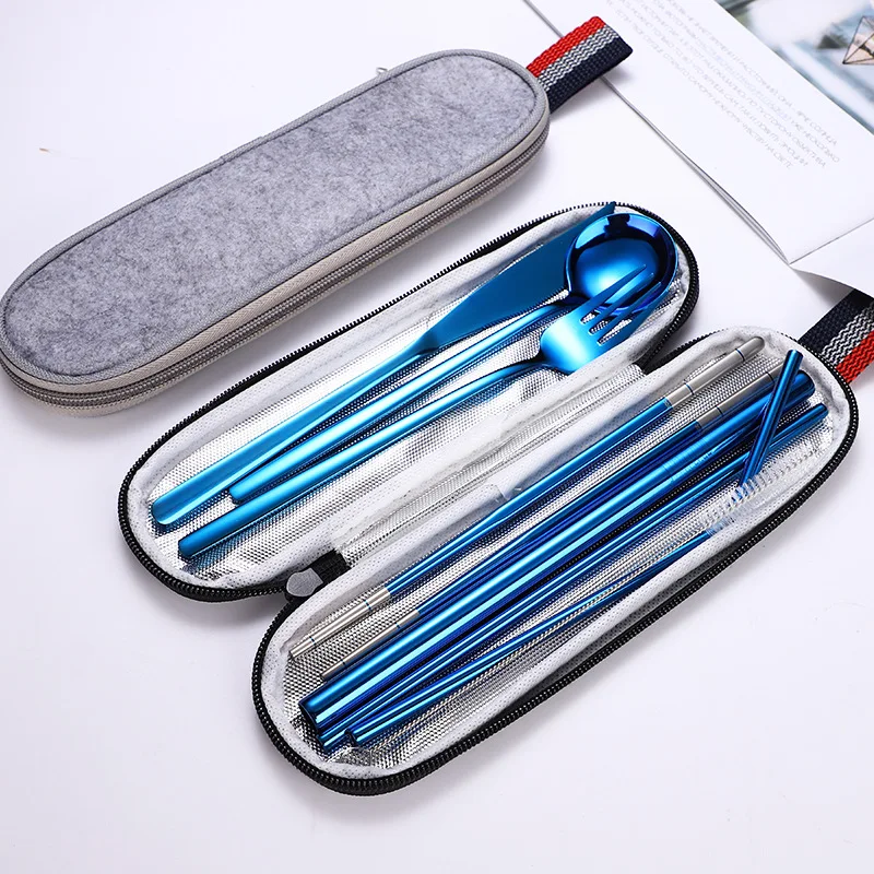 

Travel Utensils with Case Healthy Eco-Friendly 9 Pieces Travel Silverware Portable Flatware Sets for Traveling Camping, Customized