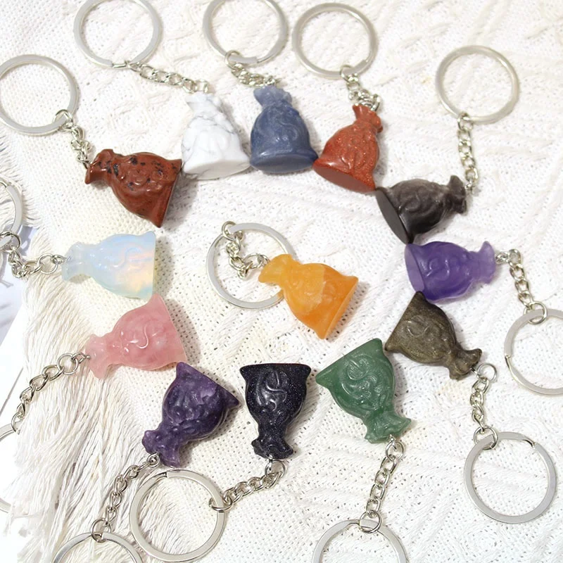 

Wholesale Natural Crystal Stone Pendant Key Chains Money Bag Pendant