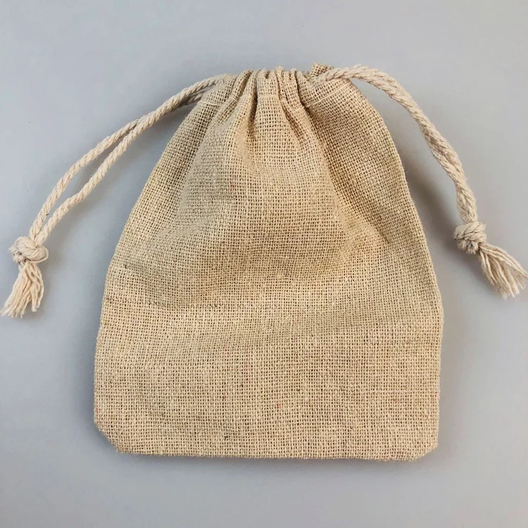 

Wholesale Hemp Cotton Bag Drawstring Lace Gift Pouch Packing Private Label Drawstring Gunny bags With Linen Fabric