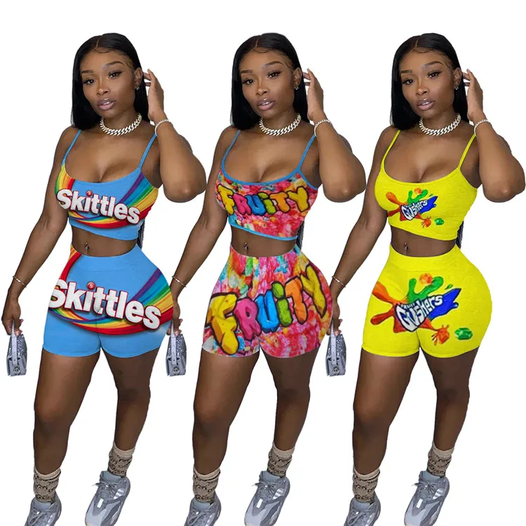 

Skittles Candy Booty Two Piece Set Women Top And Pants Cute Bodycon Leggings Sport Plus Size Fruity Gushers, As picture