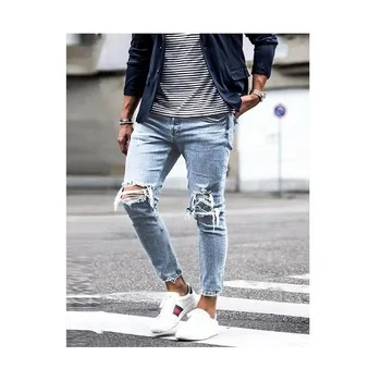 

Wholesale Custom Fashion Casual Jeans Destroyed Ripped Mens Jeans, As picture