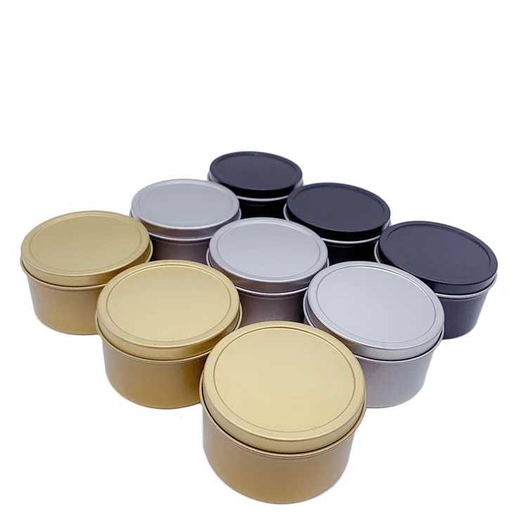 
Gold round tin can for 3oz candle jar in stock 