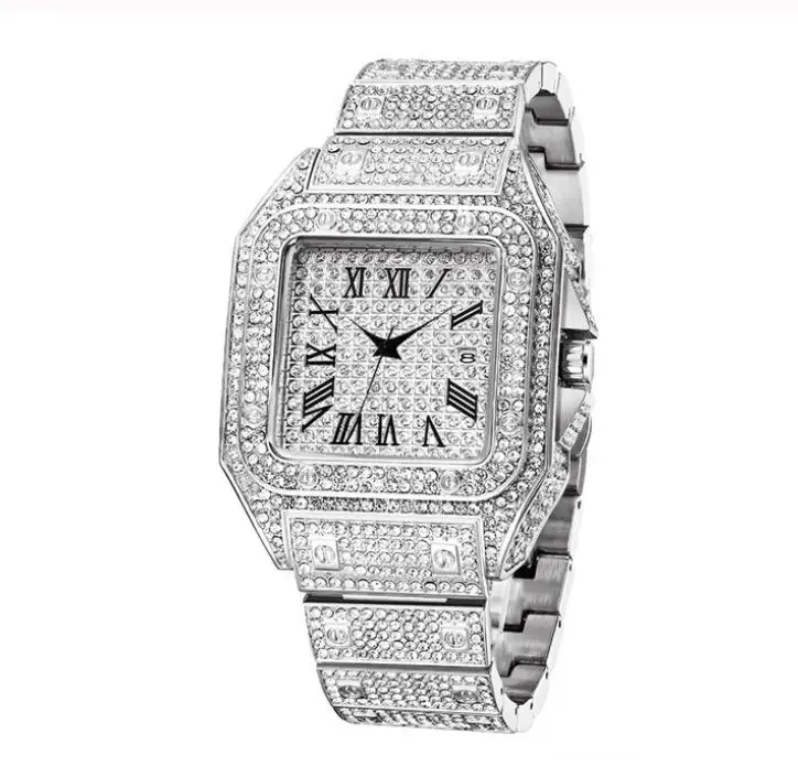 

Blues RTS hip hop Square Watch Men Quartz Wristwatch Bling Bling Diamond Clock Drop shipping Boys Watch