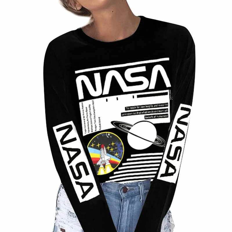 

Wholesale China Factory Women Shirts Clothing Long Sleeve Nasa Printed Cotton Shirt
