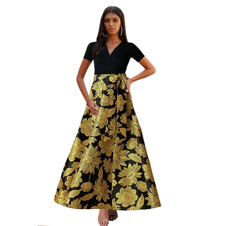 

Summer New Style Fashion Floral Milk Silk Short Sleeve Long Ladies Clothing Women Dresses