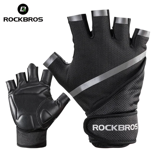 

ROCKBORS Gym Hand Gloves Anti-Slip Breathable outdoor Sports Body Building Half Finger Protective For Men Women Gloves, Black, red