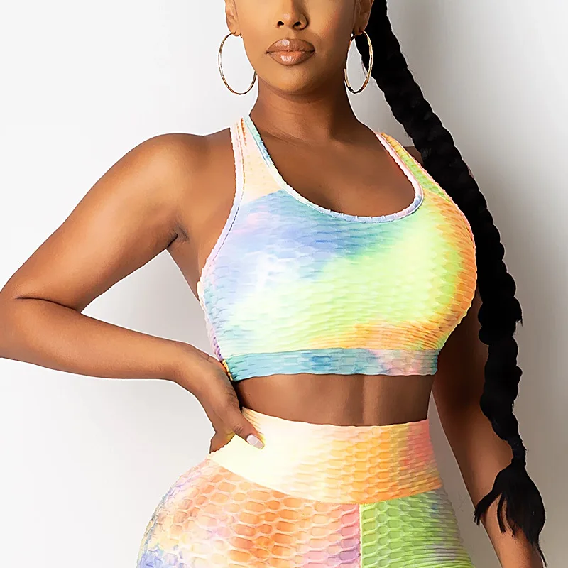 

Plus size yoga bra vest fitness woman wear work out apparel woman tie dye yoga suit