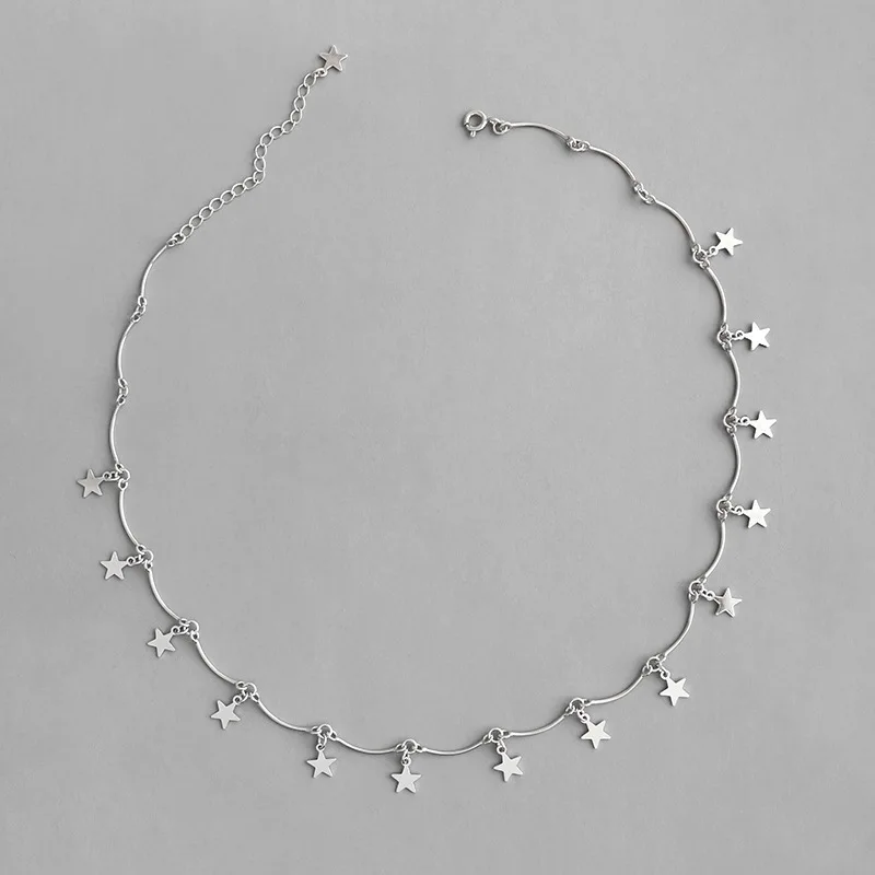 

Hotselling Silver Plating Star Tassel Choker Necklace 925 Sterling Silver Star Necklace For Women Girls
