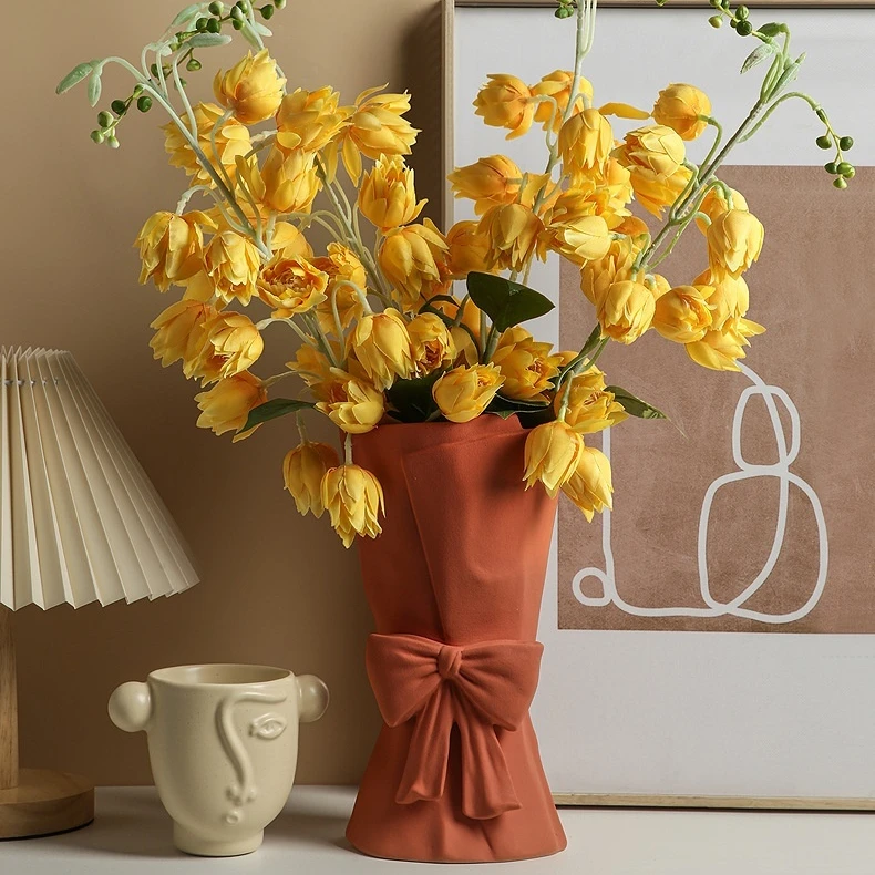 

Nordic creative ceramic vase decoration Morandi holding bouquet living room decorative vases with flowers, Yellow/orange/red