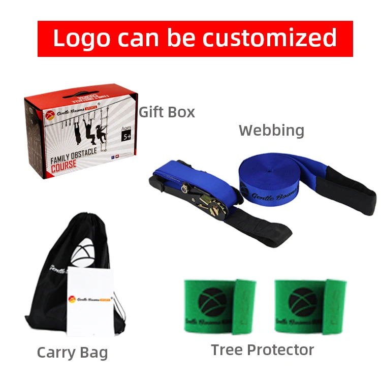 
Gentle Booms Sports Amazon Portable 40ft kids slackline monkey Bar Ninja Line Warrior obstacles hanging course set 