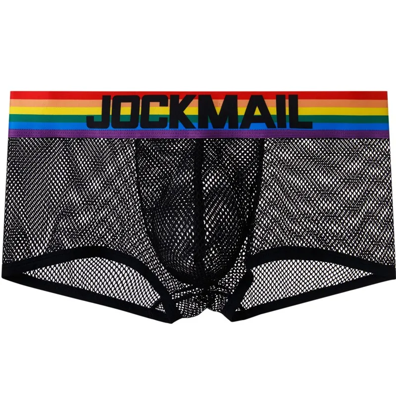 

JOCKMAIL men sexy underwear Black Gay transparent boxer brief Fashion classic low waist underpants Sissy couple swimming trunks