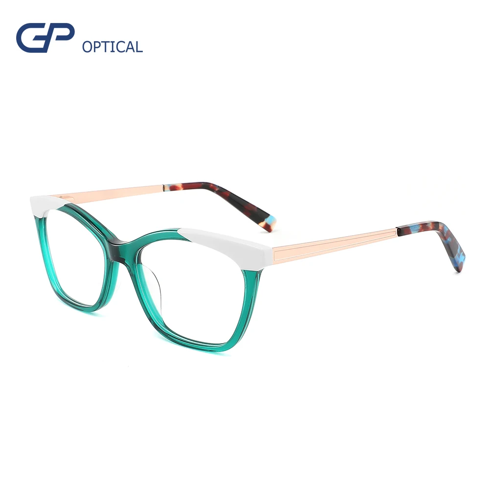 

Acetate optical frame lamination style china wholesale optical eyeglasses frame fashion brand design metal with acetate frames, 4 colors