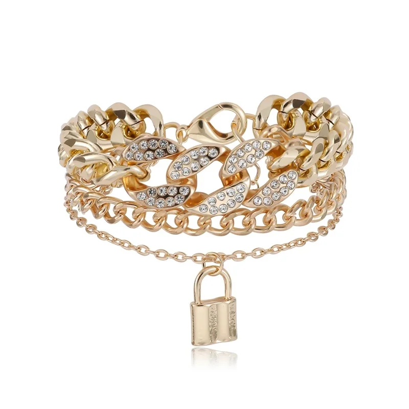 

2021 hot sale 21cm alloy lock silver women street style tennis bracelet, Gold/silver