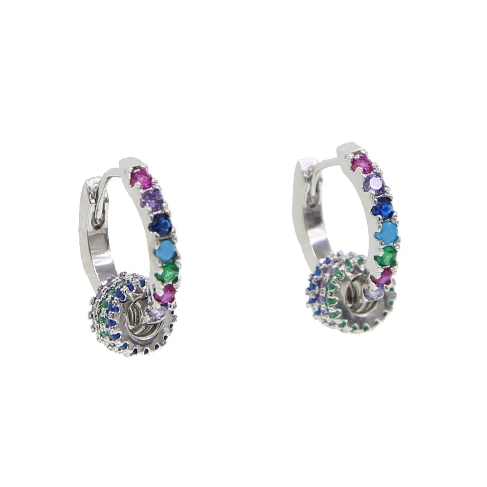 

Small hoop with colorful cz circle floating beads unique fashion women girl mix cz color Huggie small hoop earring