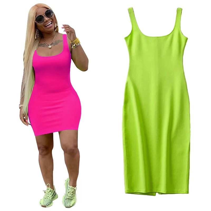 

2021 Custom Jersey Plus Size Long Modest Back Out Maxi Manufactured Apparel Tanktop Backless Summer Bodycon Women Dress, Picture color