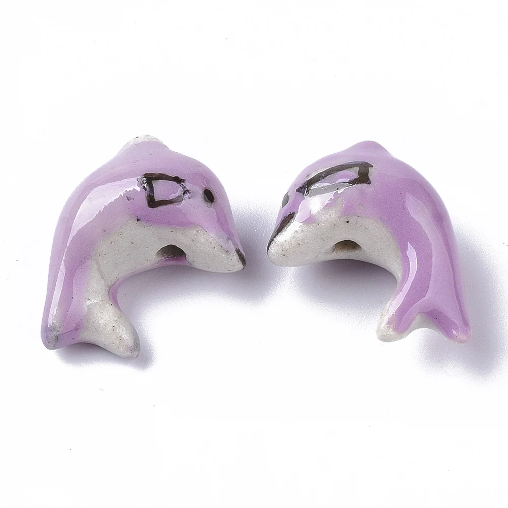 

Pandahall Handmade Famille Rose Style Dolphin Plum Porcelain Beads