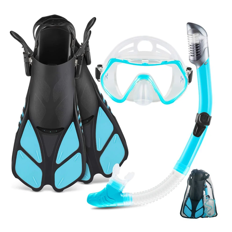 

Good price of New product free dive fins diving fins set Full Face diving mask snorkel, Black ,blue