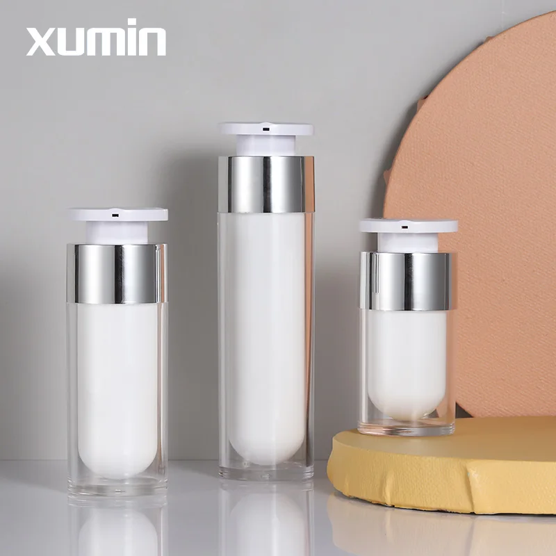 

cosmetic airless pump bottle 15ml 30ml 50ml white lotion skin care packaging