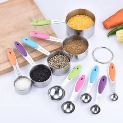 304 stainless steel silicone handle measuring cup measuring spoon 10pcs set drying tools measuring cup set
