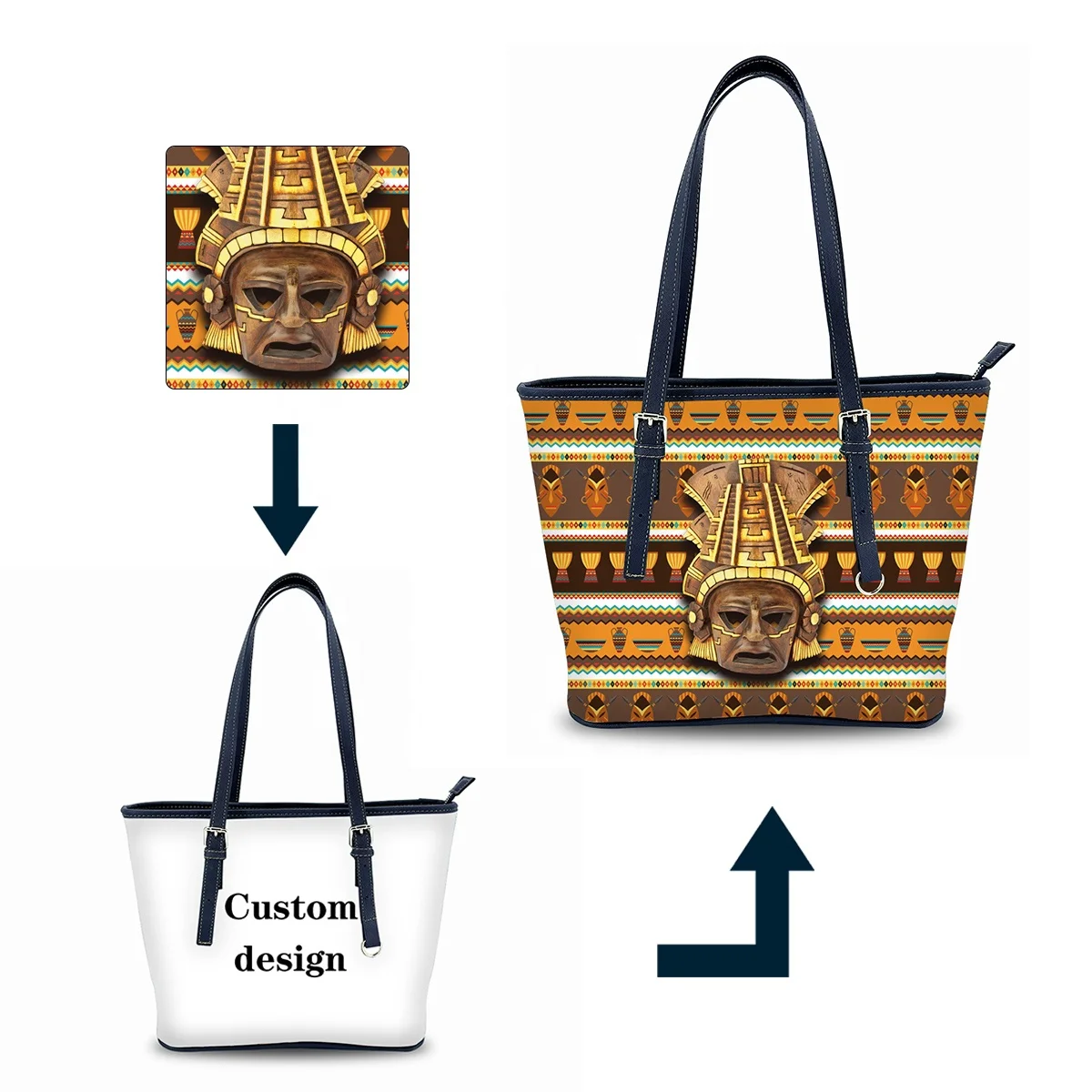 Designer Custom Printed Handbags Adjustable Strap Multi Pocket Tote Bag Luxury Handbags for Women Wholesale