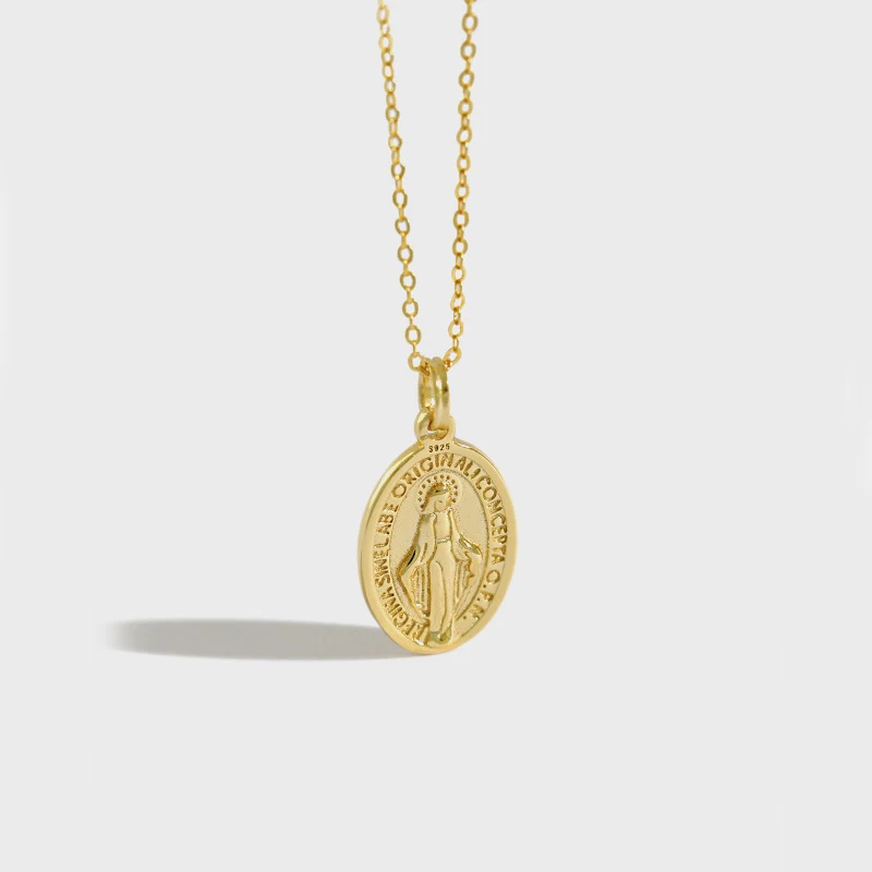 

S925 sterling silver vintage Gold Virgin Mary pendant collarbone necklace chain jewelry for women in silver, Optional as picture,or customized
