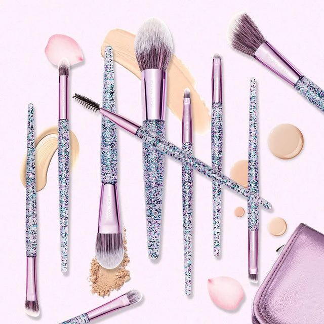 

Good Quality High Production 10pcs Flexible Hair Eyeshadow Blush Noseshadow Makeup Brush Set With PU Bag for Girls, Black