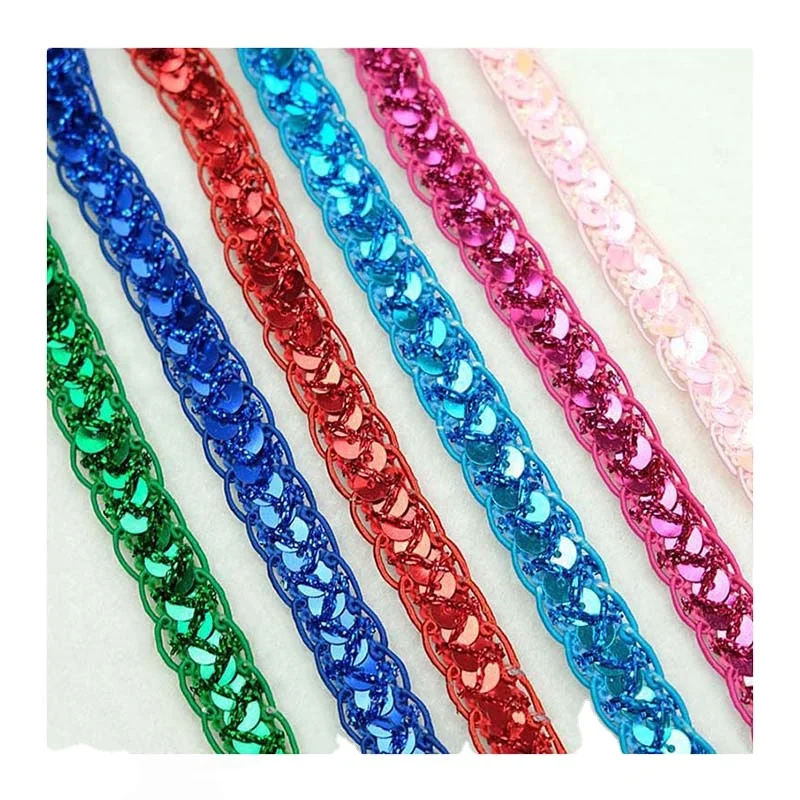 

12mm diy clothes accessories sewing lace polyester hat Centipede edge sequined lace ribbon twist strips decorative braided trim