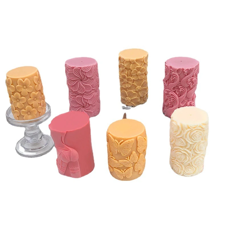 

Z0488 Wholesale selling DIY wave butterfly rose cylinder aromatherapy gypsum candle silicone molds for home decoration