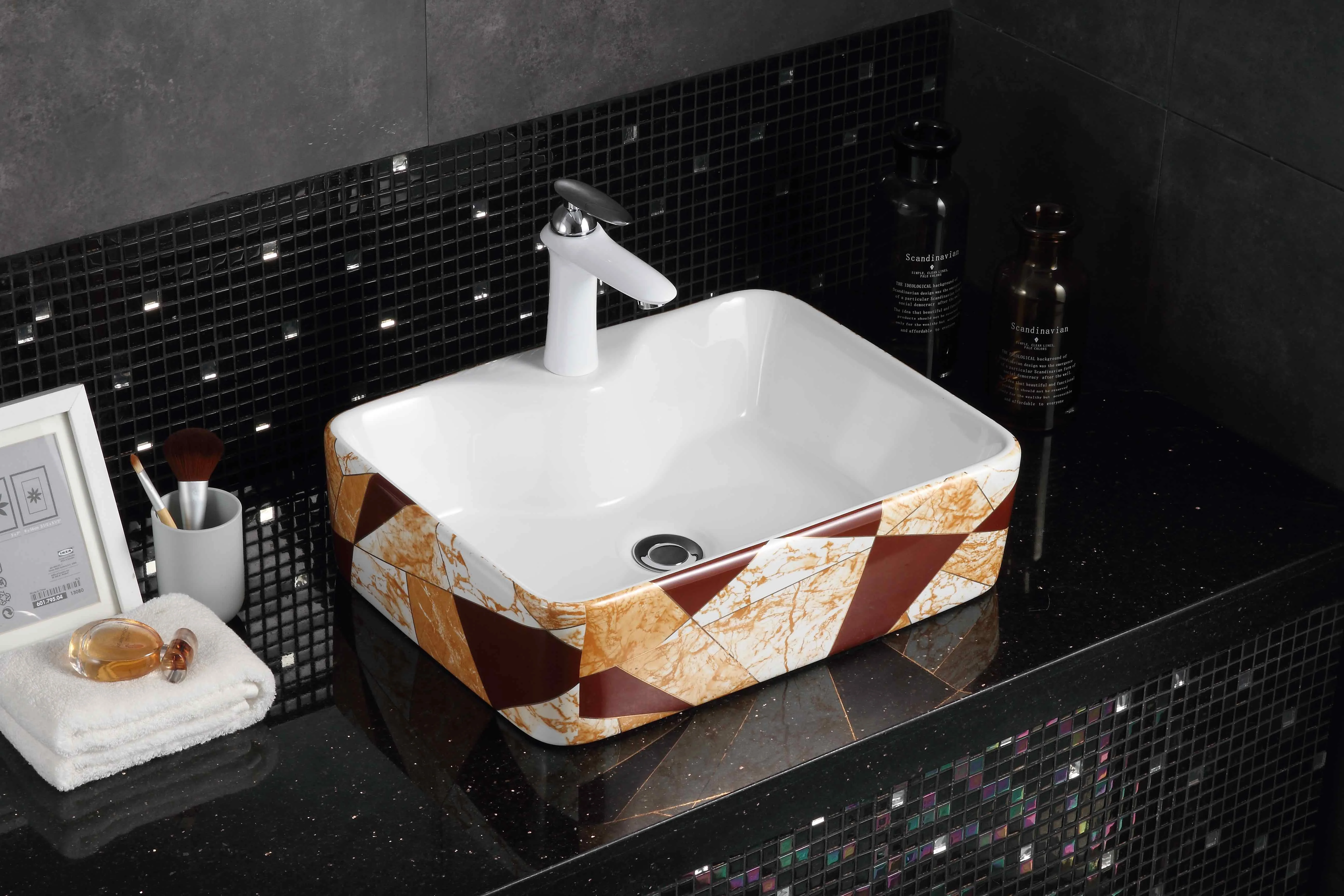 High quality wholesale modern fashion ceramic bathroom sink black water drop pattern design art basin