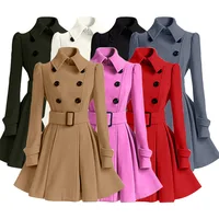 

2019 Winter Women Stylish Thick Double-breasted Overcoat Ladies Woolen Coat With Belt