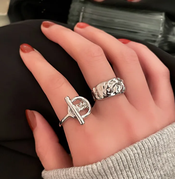 

2pcs For Women Gold Color 2021 Fashion Korean Street Girl Wedding Rings Adjustable Knuckle Finger Jewelry Jewelry, Silver