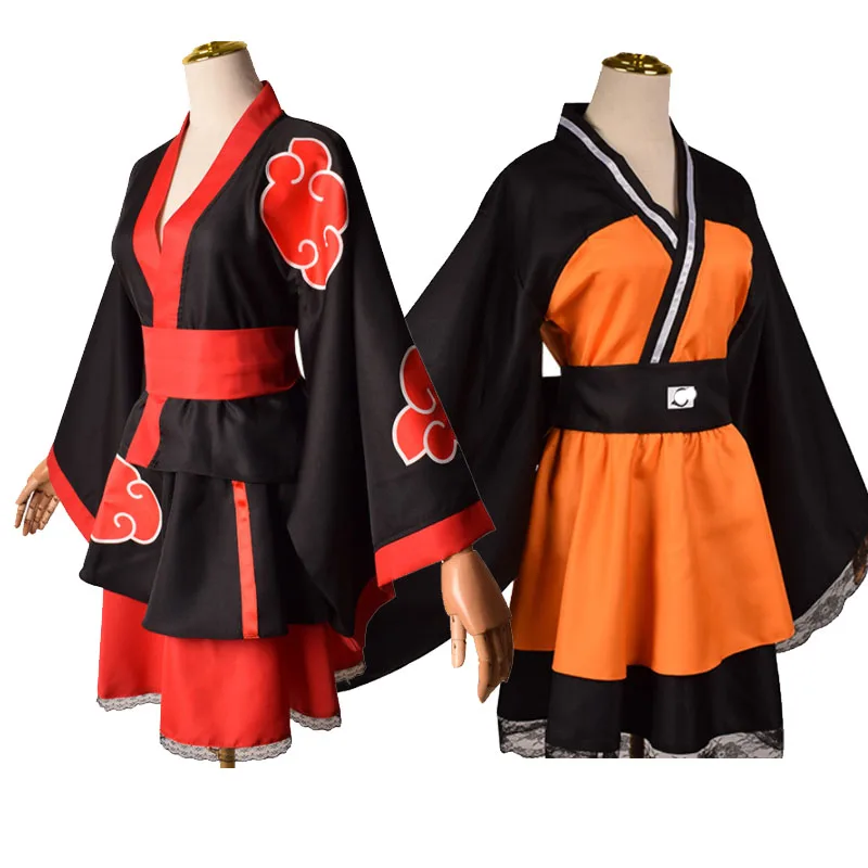 

Anime Japanese Kimono Cosplay Akatsuki Cloud Print Uchiha Kakashi Sasuke hyuugas hinata Costume Dress Women Girls Halloween