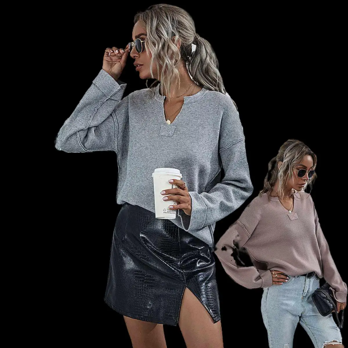 

Long Sleeve Knit V-neck Like Cashmere Ladies Plus Size Ladies Sweater