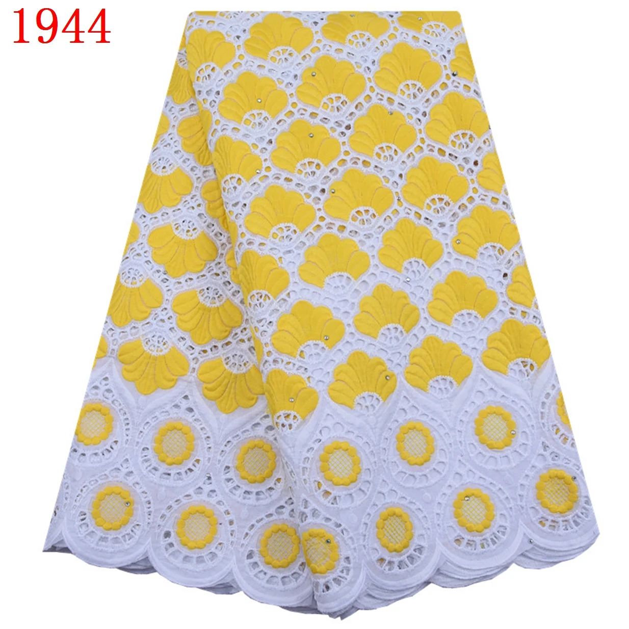 

100% Cotton Lace Fabric With Stones Embroidery Dry Cotton Lace Fabric African Swiss Voile Cotton Lace 1944