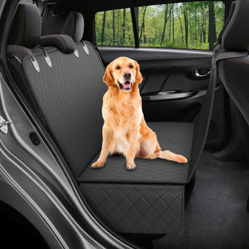 

Waterproof Non-Slip Anti-Scratch Pet Dog Car Seat Cover for Back Seat with Mesh Window Side Flaps and Storage Pockets, As pictures