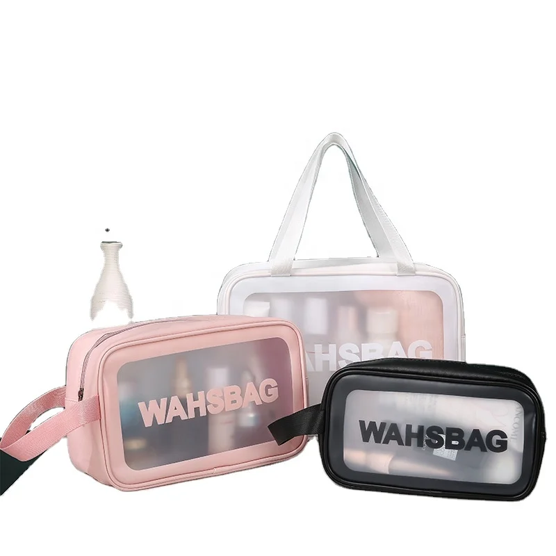 

Custom Logo Travel Transparent Bath Toiletry Waterproof Beach Zipper Cosmetic Bag Pouch ClearPVC Toiletry Bag With Handle, Optional