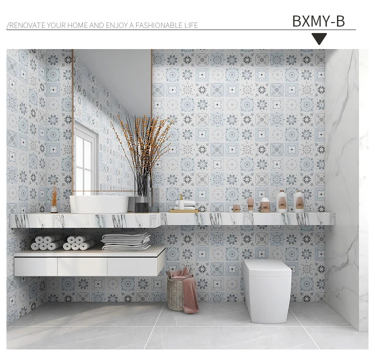 Bohemian Wall Stickers Bathroom Waterproof Moisture-proof Mildew-proof Tile Wall Wallpaper Self-adhesive Scrub Paper Wallpapers