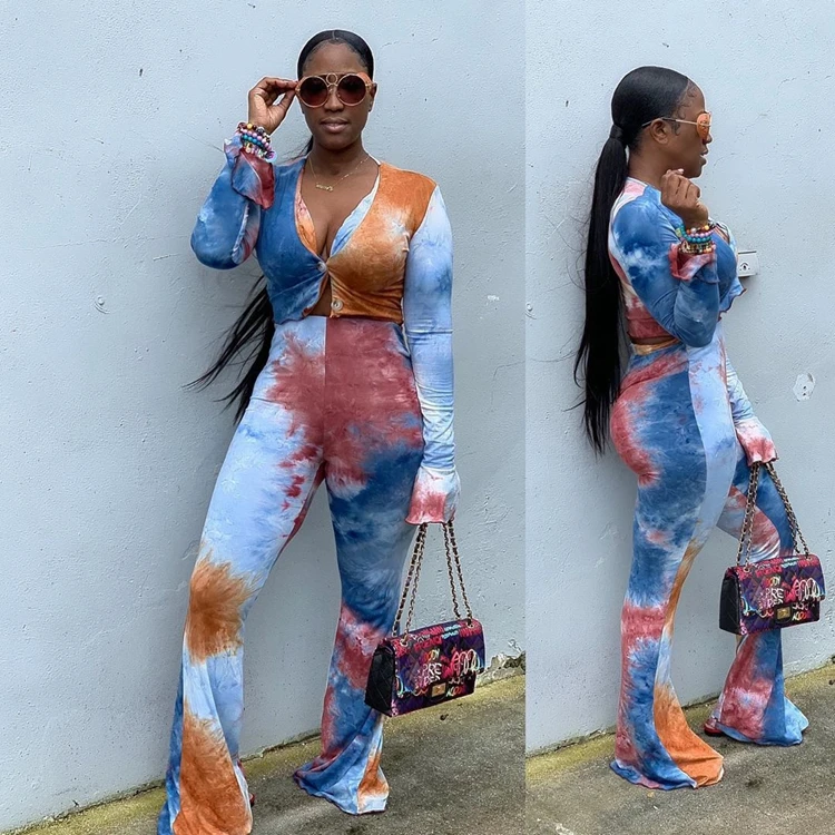 

2020 new arrivals fall autumn 2 piece clothing tie tye long sport women two piece set