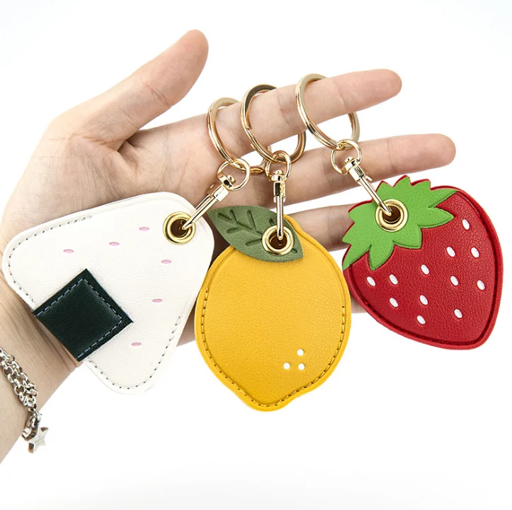 

for Airtag Case PU Leather Skin Shark Duck Bee Fruit Lemon Strawberry Key chian GPS locator Tracker finder