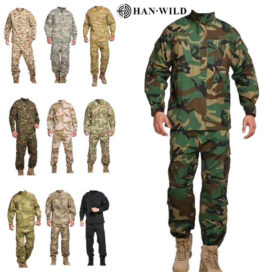 

HAN WILD 12 Color Men Army Military Uniform Tactical Suit Multicam Black Rip Stop ACU Military Uniform Wholesale, 12 color camouflage airsoft paintball clothes